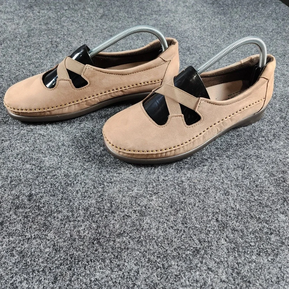 SAS Crissy Slip-On Loafers Womens 10W Tan Nubuck Leather Elastic Strap EUC